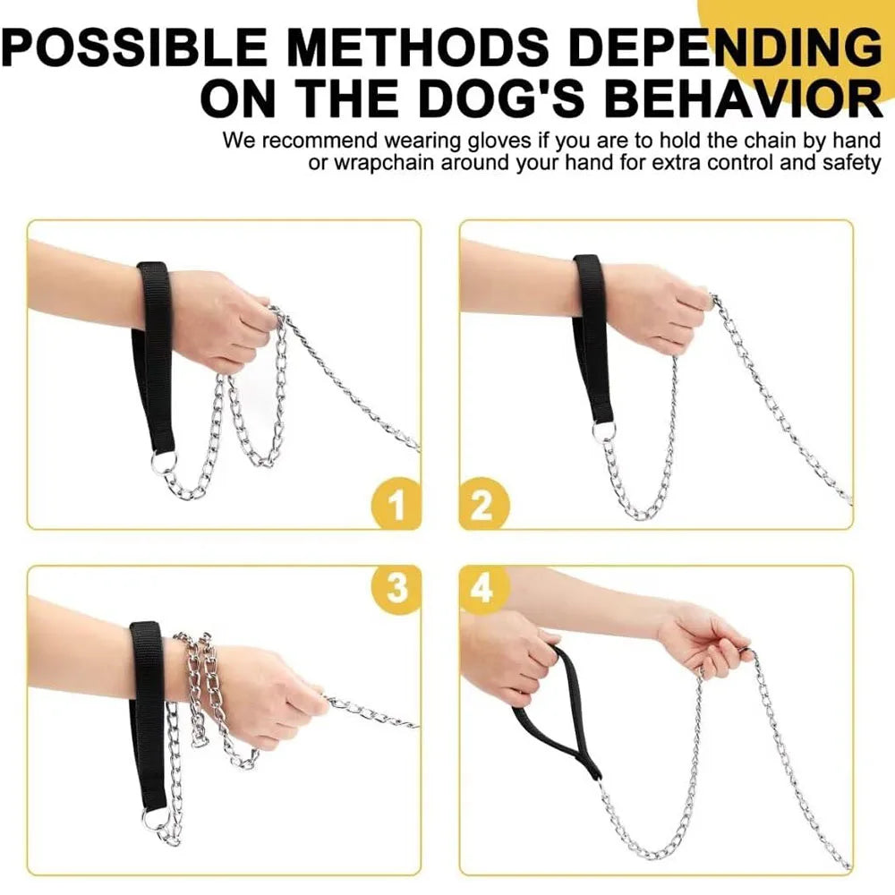 Chew Proof Dog Leash for Medium Large Dogs Heavy Duty Metal Chain Dog Leash with Soft Padded Handle Anti Bite Chain for Pitbull