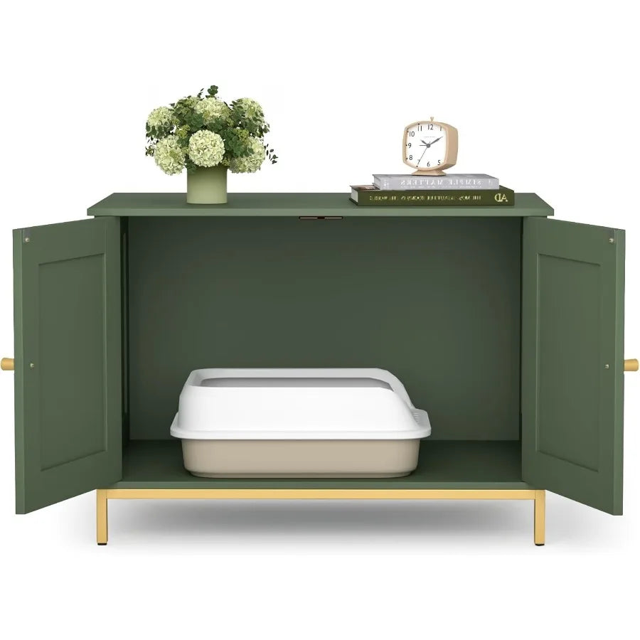 Modern Cat Litter Box Enclosure with Metal Frame for Indoor Use Pet Washroom Furniture Designed to Fit Most Litter Boxes Stylis