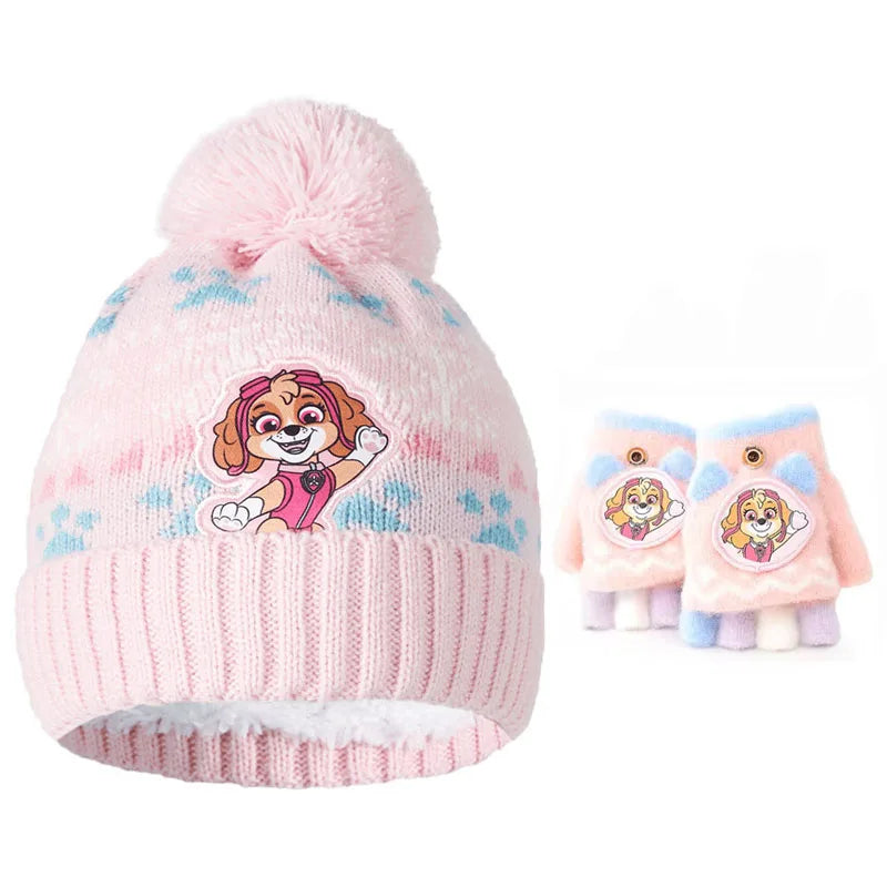 2-3PCS/SET Genuine PAW PATROL Winter Hat Glove Scarf SET Cute Cartoon Skye Chase Boys Girls Baby Cap Christmas Gifts