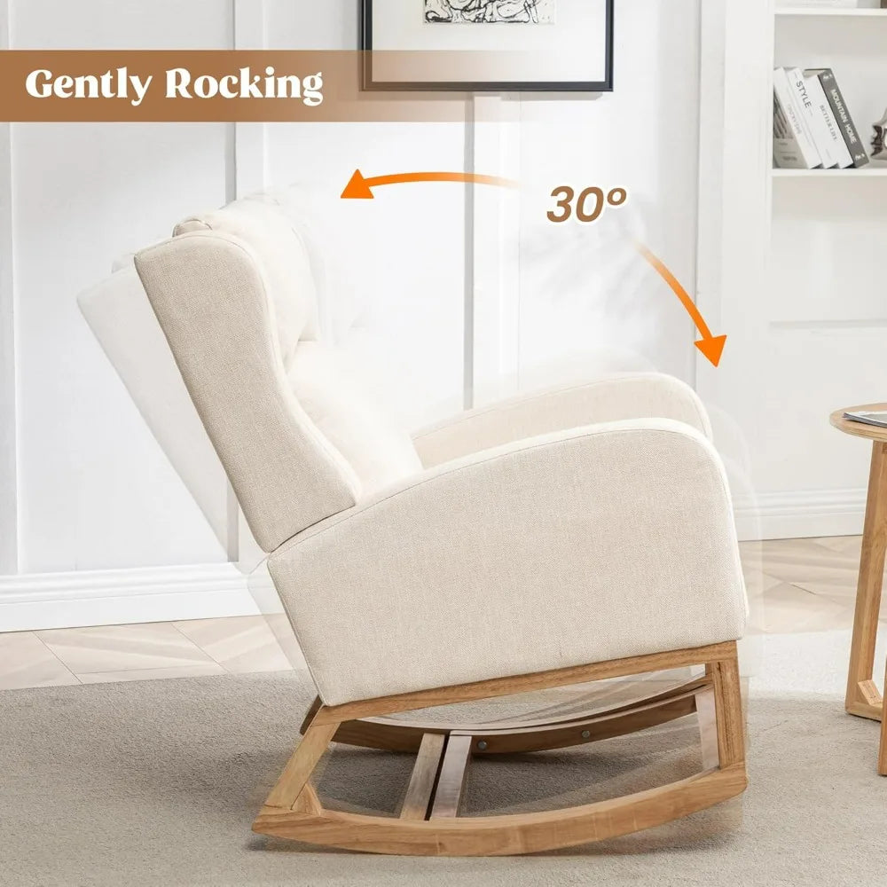 Rocking Chair Nursery, Nursing Rocking Chairs For Mom Nursery, Comfy Wingback Glider Rocking Armchair With Foot Rest And Side Po