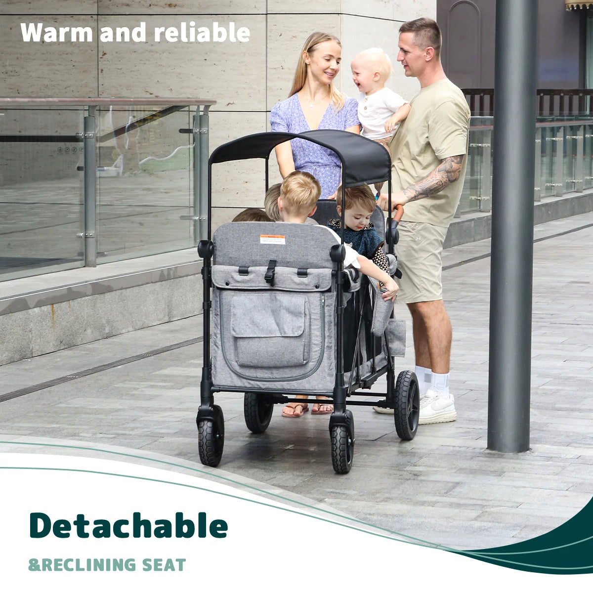 Baby stroller suitable for four children, camping car, storage cart, sun shade detachable, foldable, suitable for autumn travel