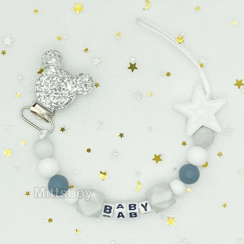 Free Handmade Personalized Name Baby Pacifier Clips Chains Silicone Beads Teether Teething Toys Dummy Holder Pacifier Chain Gift