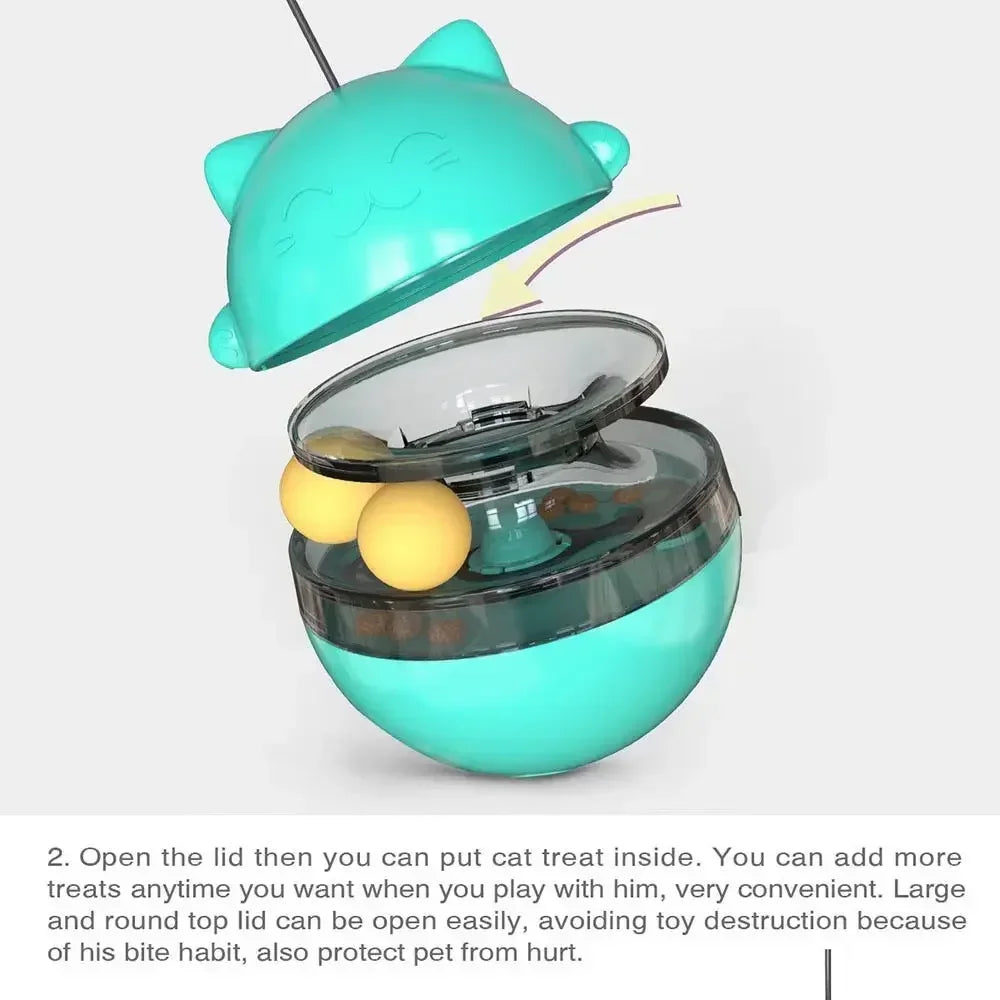Cat Teasing Stick Tumbler Toy Leakage Food Roller Dispenser Adjustable Snack Rolling Device Interactive Fun Training Pet Cat Toy