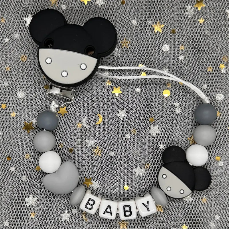 Free Handmade Personalized Name Baby Pacifier Clips Chains Silicone Beads Teether Teething Toys Dummy Holder Pacifier Chain Gift