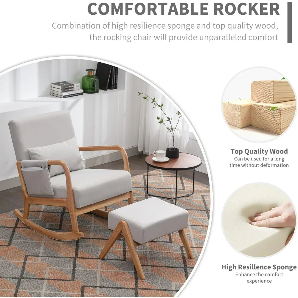 Rocking Chairs with Ottoman，Rocker Chair Glider Chair，Modern Mid Century Living Room Chair Nursing Comfy Chairs for Mom Seniors
