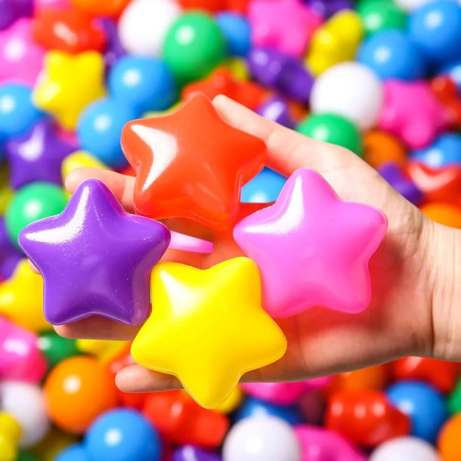 Star Ball Pit Balls for Toddlers 50 Count Star Balls Different Shapes NonToxic Plastic Balls for Safe Play Boys Girls Festival