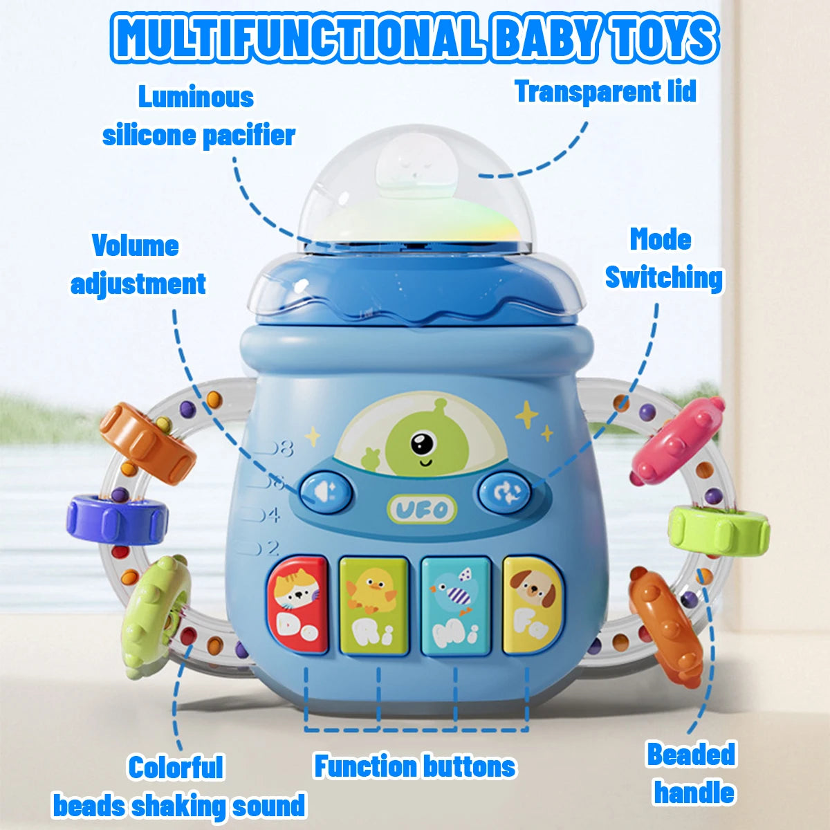 Baby Musical Feeding Bottle Pacifier For 6M+ Newborn Soft Teether Rattles Educational Toy Mobile Soothing Vocal Music Toys