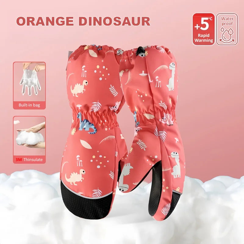 Kids Winter Skiing Gloves 3m Thinsulate Lining Waterproof Windproof Anti Slip Warm Mittens Boys Girls Outdoor Sports Snow Gloves