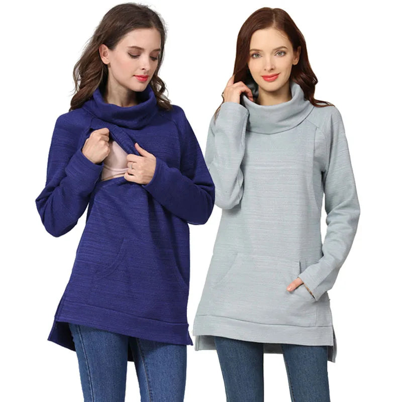 New Elegant Maternity Clothes Breastfeeding Coat Turtle Neck Nursing Sweaters Hoodie Women Winter Lactation Wear
