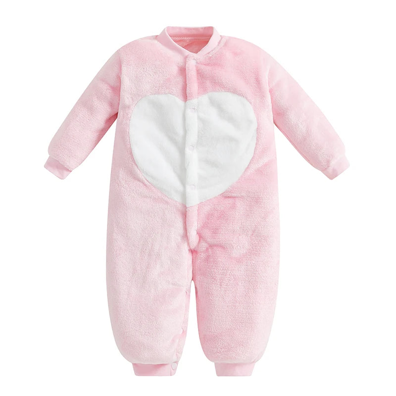 Cute Animal Print Hooded Jumpsuit Cozy Winter Romper with Zipper Closure for Infant Boys and Girls