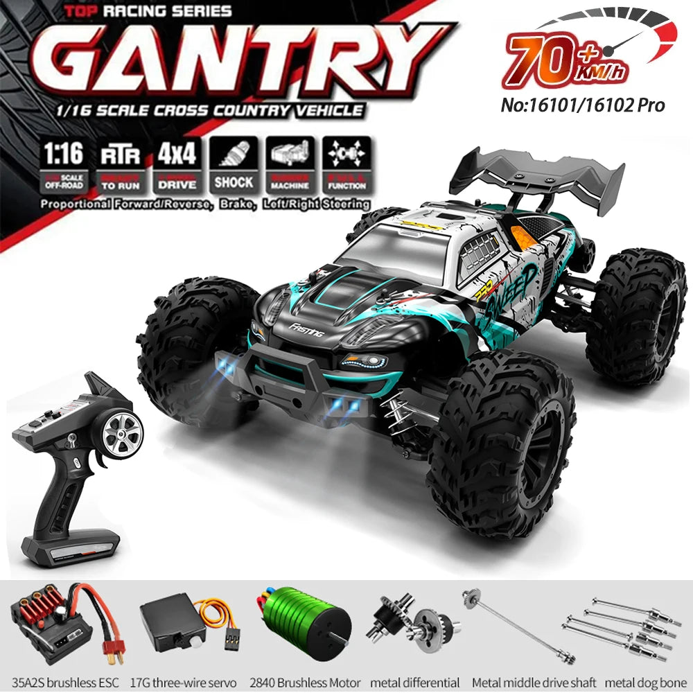 16101/16102Pro 50/70Km/h High Speed 4WD RC Car With LED Remote Control Cars Alloy Climbing Racing All Terrain Off-Road Truck