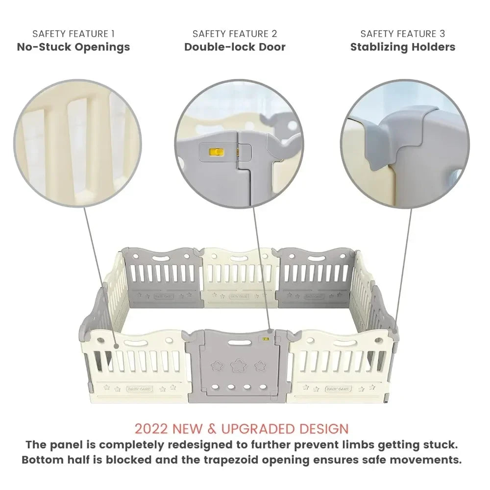 home.Sell like hot cakes Play Pen - Extra Large Baby Play Yard - Play Pen for Baby - Safe with Double Locking (Grey, Full Set)