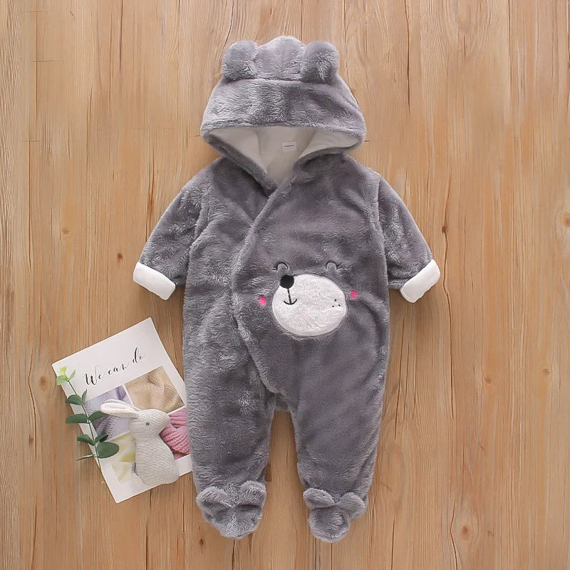 New Autumn Winter Baby Plush Climbing Clothes - Warm Thick Cartoon Dog/Rabbit Cotton Outfit for 0-2 Years Old | Cute Baby Romper