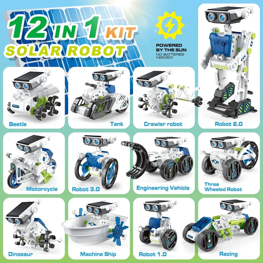 12 IN 1 STEM Solar Robot Kit Science Experiment Toy Boy Girl DIY Building Kids Building Electric Solar Robots Toys Birthday Gift