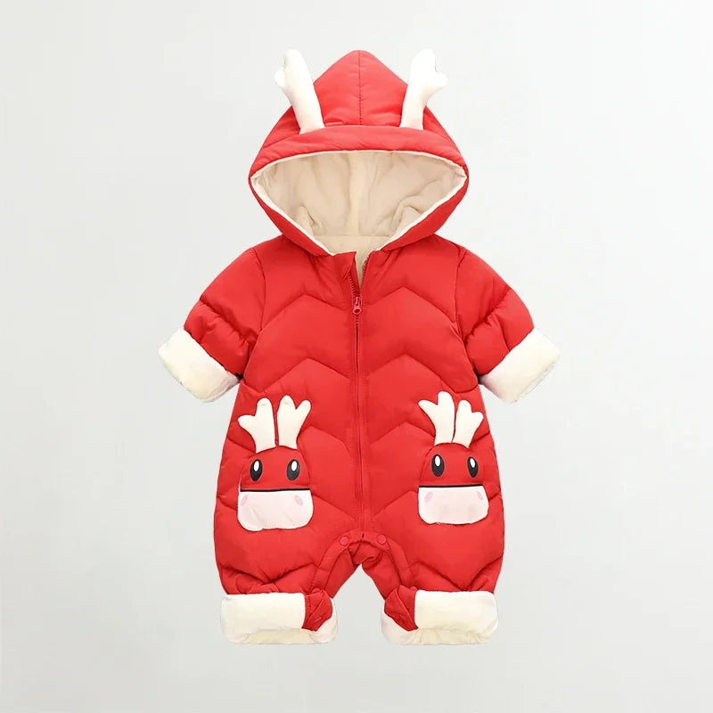 2025 Baby Winter Snowsuit Plus Velvet Thick Baby Boys Jumpsuit 0-2 Years Newborn Romper Baby Girls Overalls Toddler Coat
