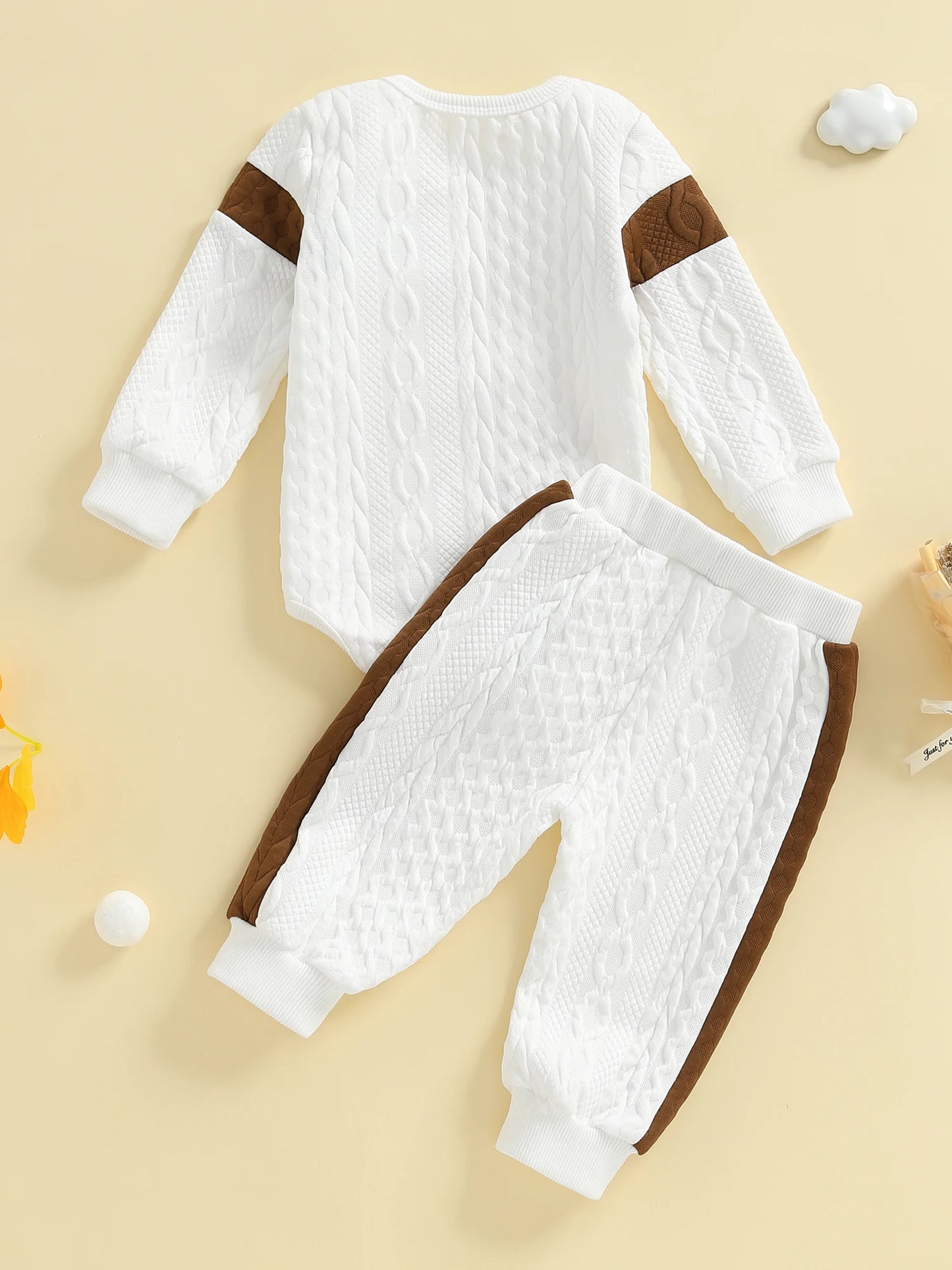 Adorable Baby Boy s Knit Set with Cute Animal Embroidery and Cozy Textured Romper and Pants - 2 Piece Fashion Ensemble