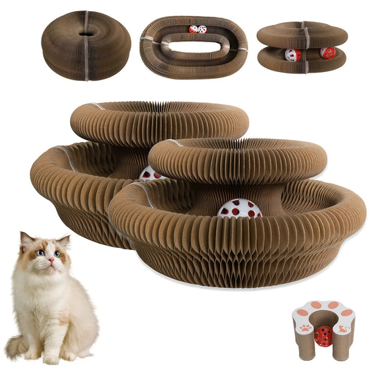 Kitty Curlz Cat Scratching Board (1/2pcs) – Foldable, Recyclable,Scratch-Resistant Toy with Ball for Fun Interactive Indoor Play