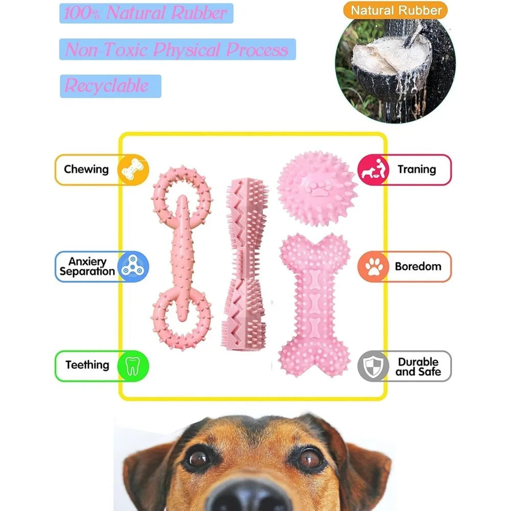Puppy Toys for 2-8 Months Pets Dog Chew Toy for Small Puppies Teething Toys for Cleaning Teeth Cute Pink Small Dog Toys Soft Dur