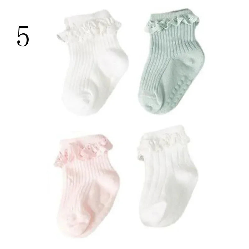 4Pair/lot new baby children's non-slip autumn winter cotton socks solid color baby foot socks