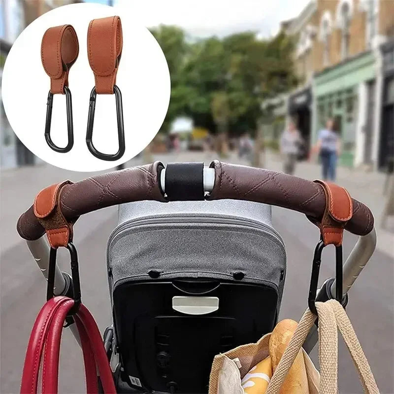 Baby Diaper Bag Hook Strong Bearing High Quality Hook Multi-function  Stroller Organize PU Leather Adjustable Pram Stroller