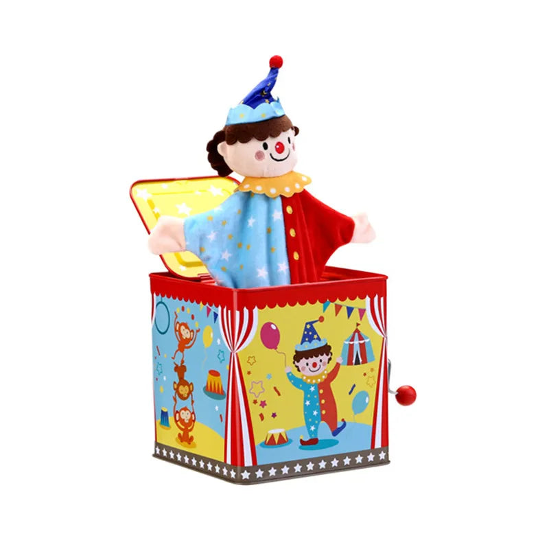 Jack in the Box Classic Children's Musical Toy Colorful Embossed Tin Box and Friendly Plush Age 18 months and Up