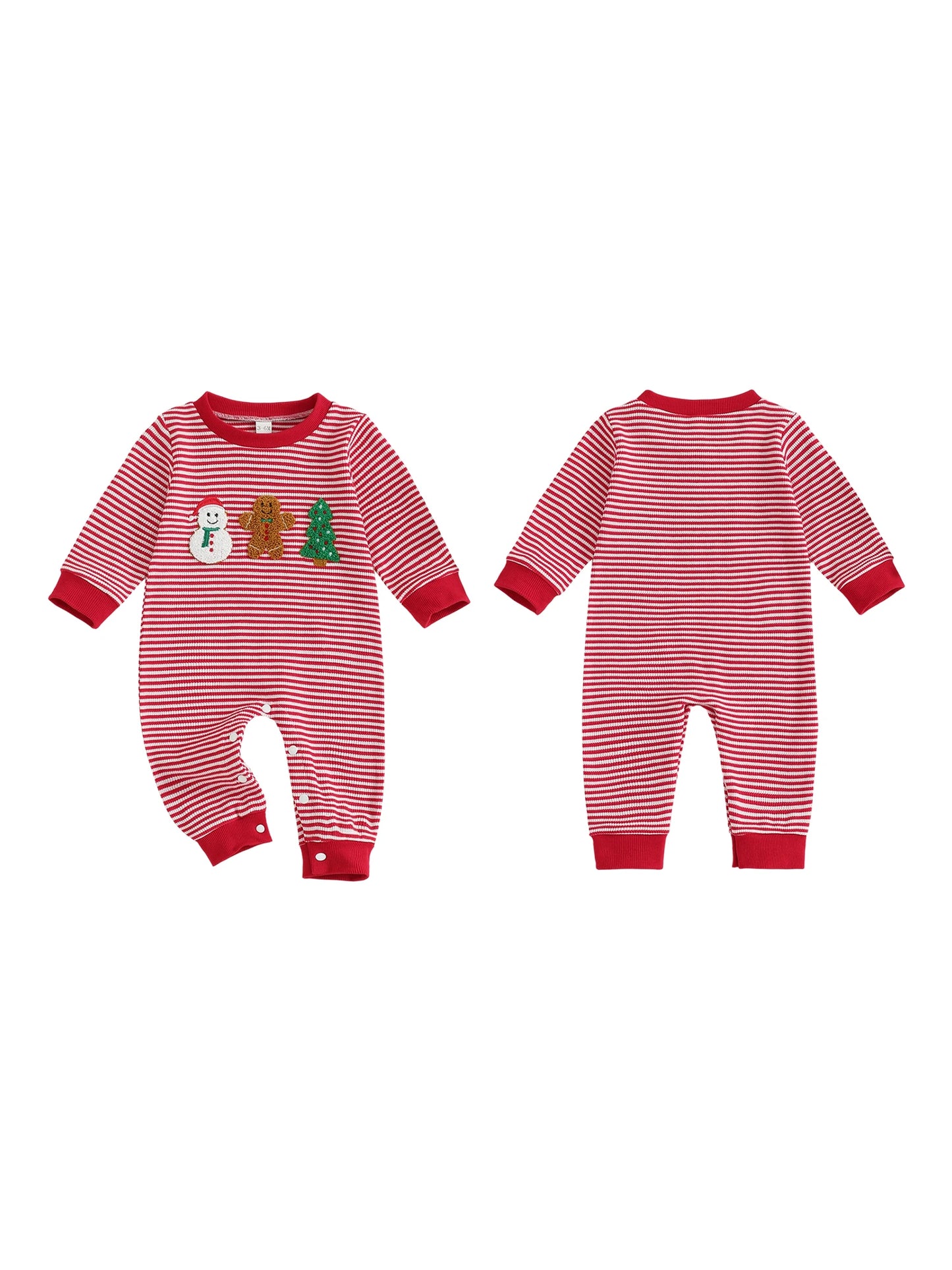 Infant Unisex Winter Romper Snowflake Embroidery Round Neck Long Sleeve Cozy Striped  for Holiday Season
