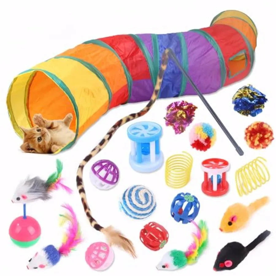 Cat Tunnel Toy Set for Indoor Cats 20 Pcs Collapsible Cat Tunnels Tubes Interactive Feather Wand Ba Toys for Kittend Large Adul