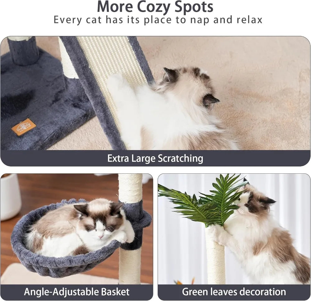 Cat Tree,Cat Tower for Indoor Cats, 65.4 inches Cat Condo with Perches, Basket,Multi-Level Plush Furniture