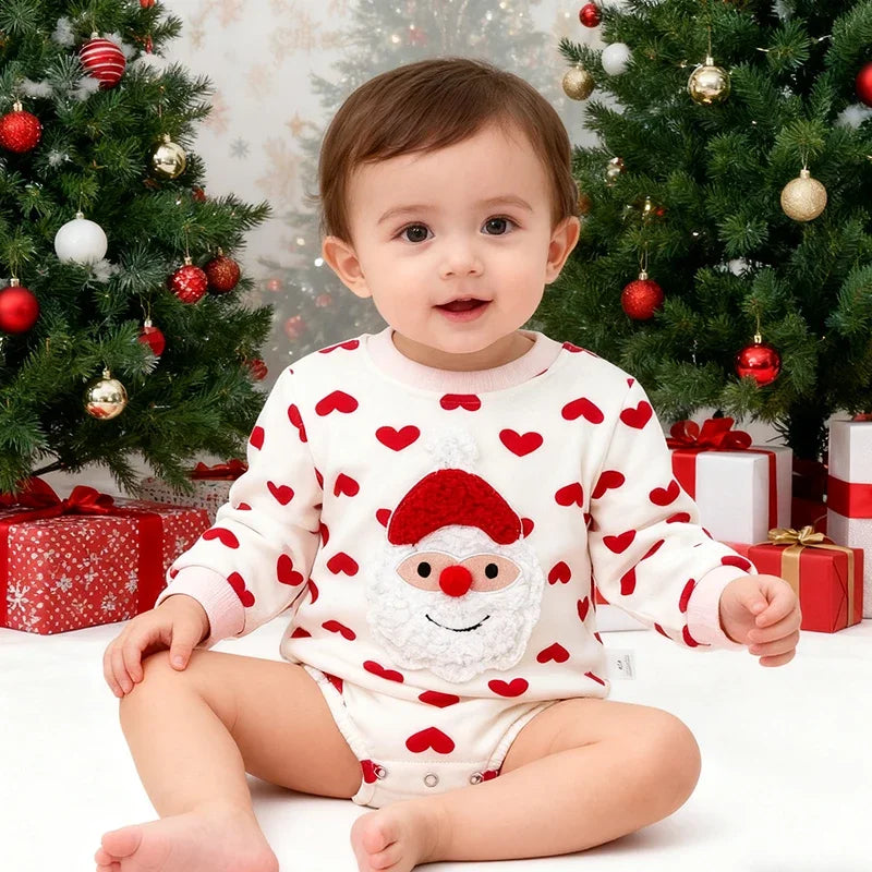 Christmas Children Clothes 0-24M Newborn Baby Boys Girls Bodysuits Long Sleeved Cartoon Velvet Jumpsuit New Year Clothing