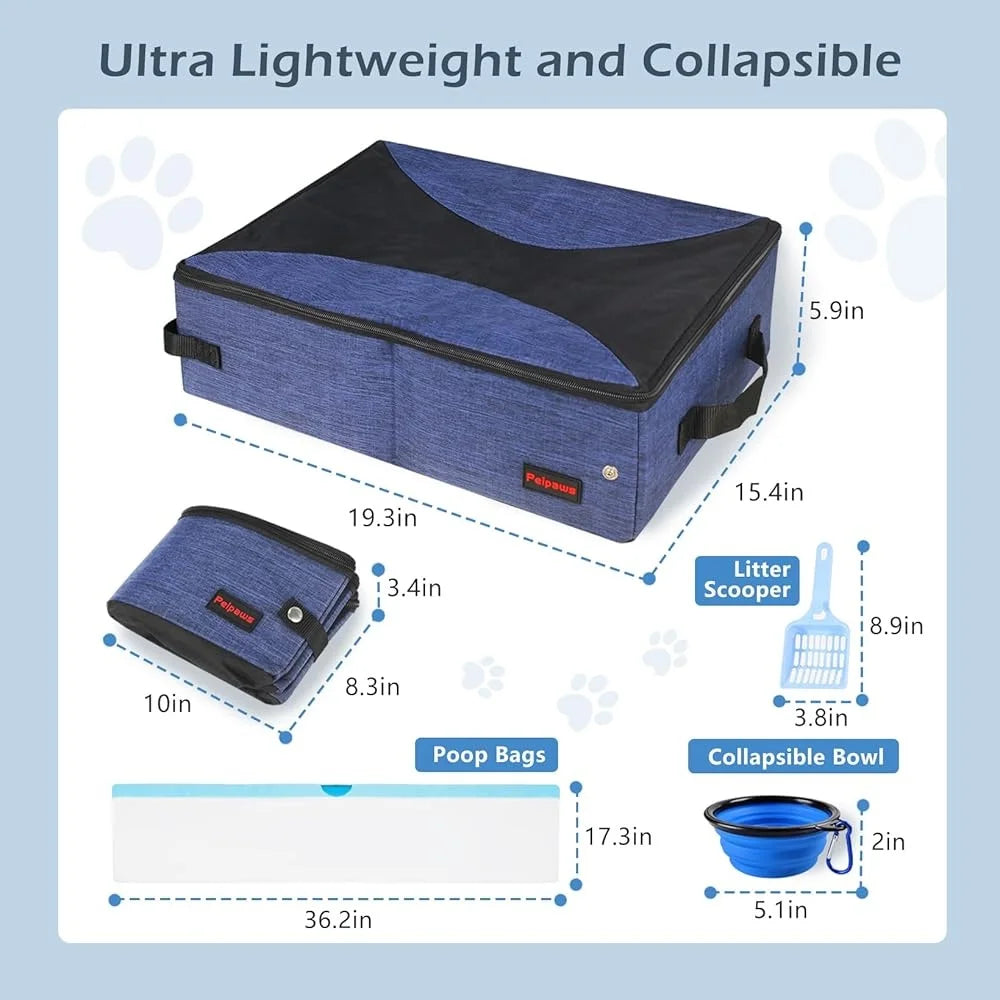 Portable Cat Travel Litter Box Collapsible Zip Lid Lightweight Leakproof Odor Control Easy Carry Cat Travel Essentials Includes