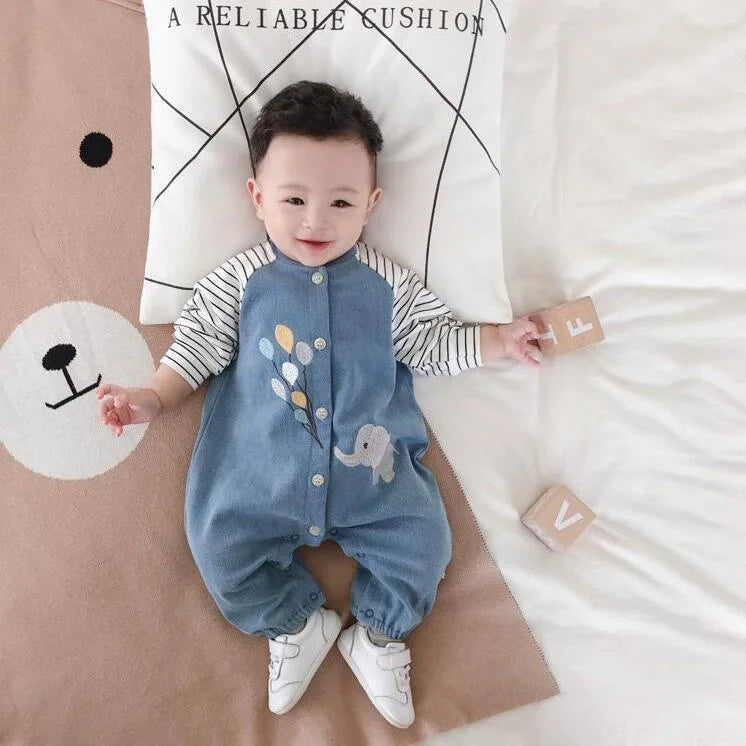 Baby clothes newborn jumpsuit denim romper spring and autumn boy girl romper baby fart romper romper cartoon giraffe romper
