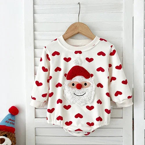 Christmas Children Clothes 0-24M Newborn Baby Boys Girls Bodysuits Long Sleeved Cartoon Velvet Jumpsuit New Year Clothing