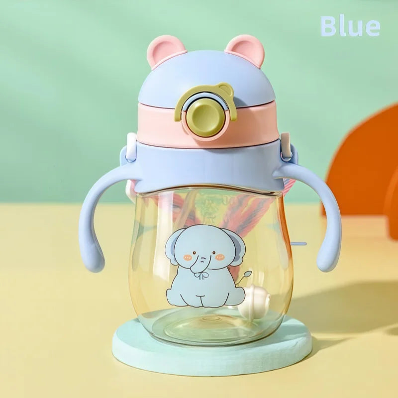 410ML Baby Drinking Cup Feeding Bottle Anti-Choking with Straw Gravity Ball Wide Caliber Drinking Milk Water Bottle with Handle