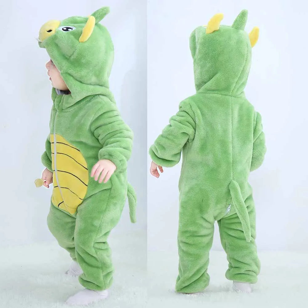 Baby Kigurumis Pajama Toddler Winter Cartoon Jumpsuit Boys Girls Plush Flannel Overalls Kids Bear Lion Penguin Dino Costumes