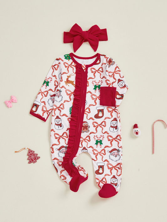 Infant Baby Boy Winter Snowflake Print Hooded Romper with Fleece Lining and Mittens Set for Christmas Celebrations