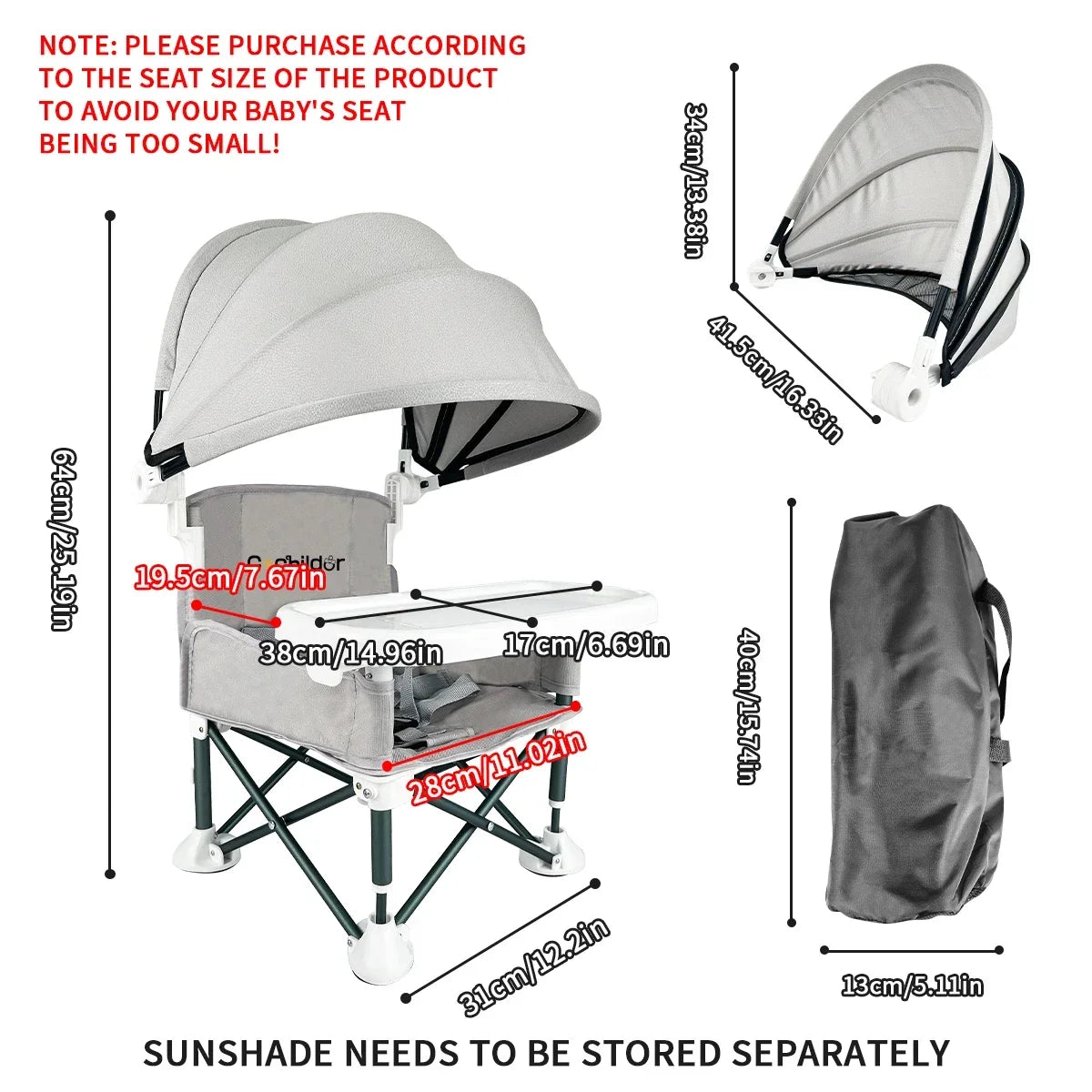 Kids chair, Portable and foldable, it can be used to increase the height of the seat, as a feeding chair and an outdoor camping