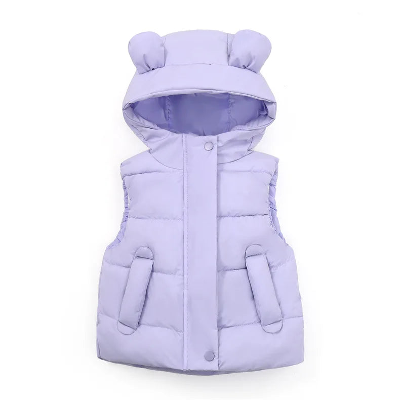 1-7Y Toddler Kids Hooded Waistcoats Solid Children Cotton Padded Warm Vests Baby Boys Girls Sleeveless Jackets Insulated Clothes