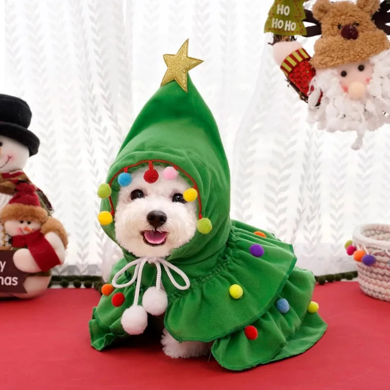 Dog Cloak Pet Cape and Shawl Christmas Dog Christmas Puppy Cosplay Santa Tree Costume Happy Festival Puppy Cat Coat Supplies