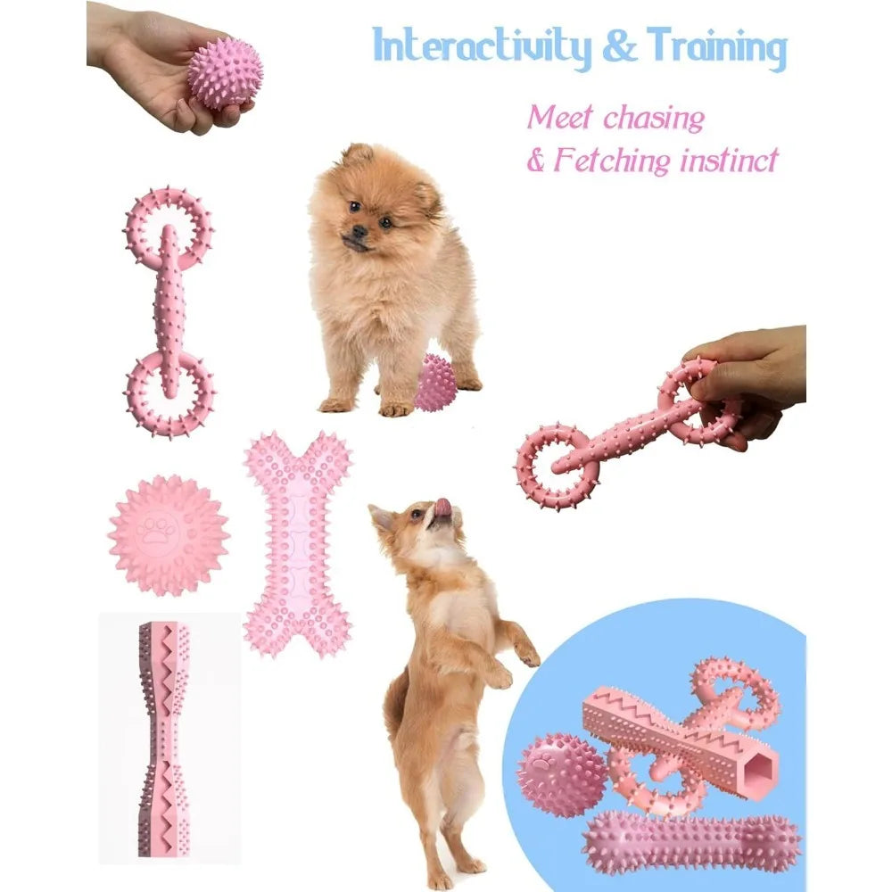 Puppy Toys for 2-8 Months Pets Dog Chew Toy for Small Puppies Teething Toys for Cleaning Teeth Cute Pink Small Dog Toys Soft Dur