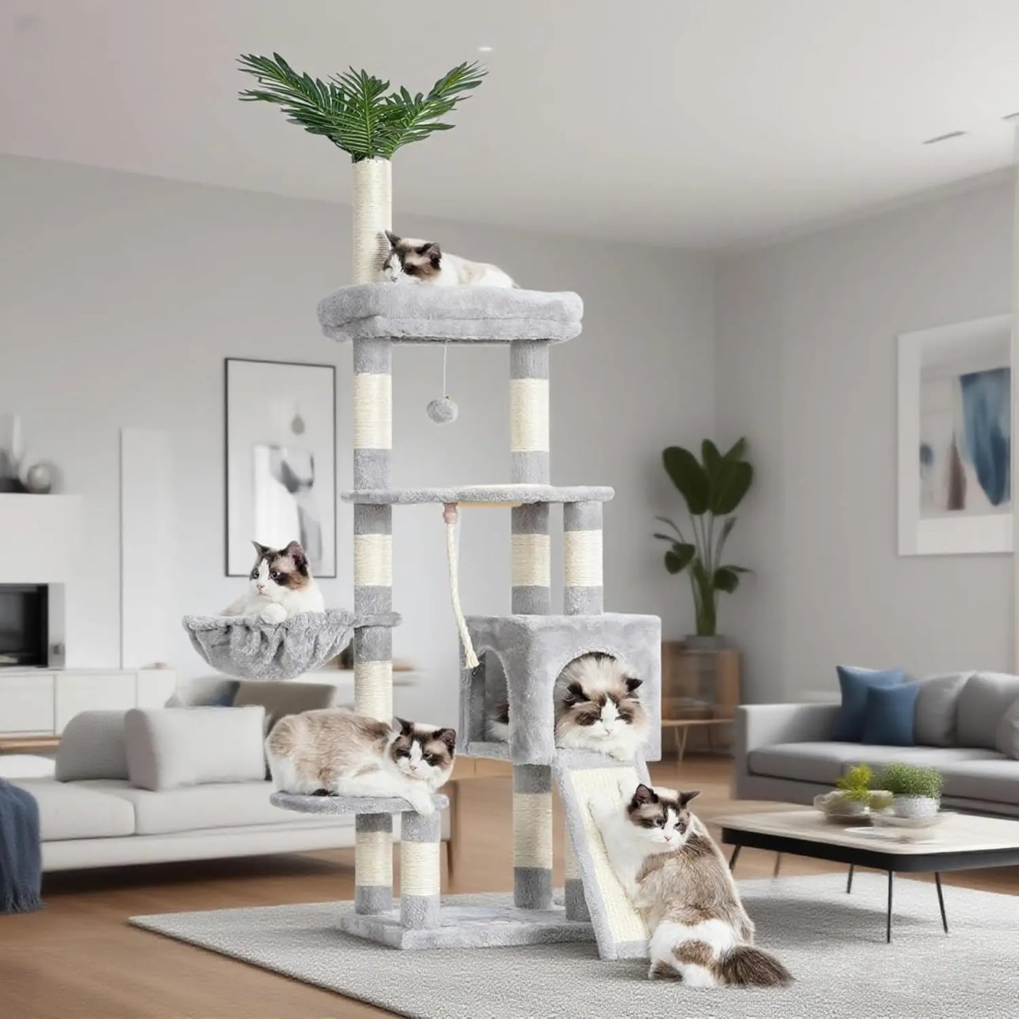 Cat Tree,Cat Tower for Indoor Cats, 65.4 inches Cat Condo with Perches, Basket,Multi-Level Plush Furniture