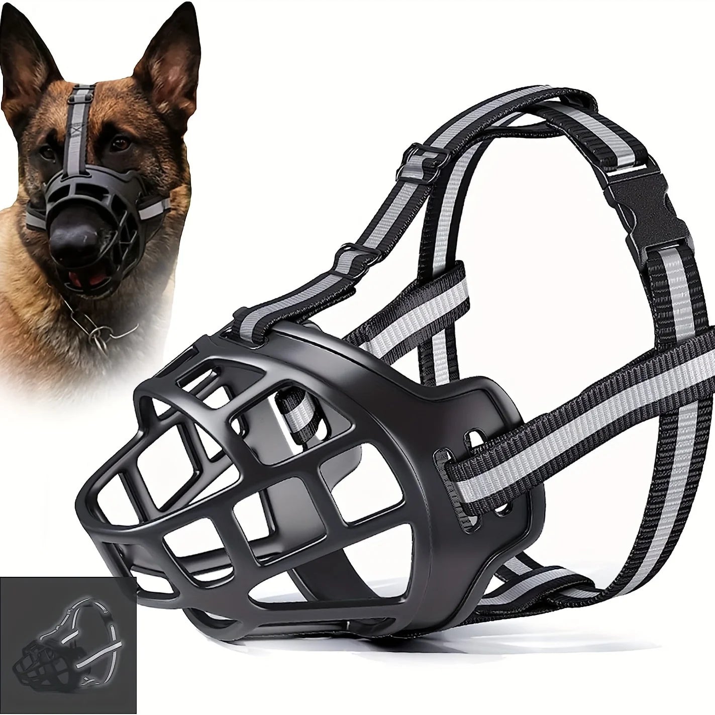 1 Adjustable Dog Muzzle Cover for All Types of Dogs - Prevents Biting - Reflective Dog Muzzle Cover for Training and Safety