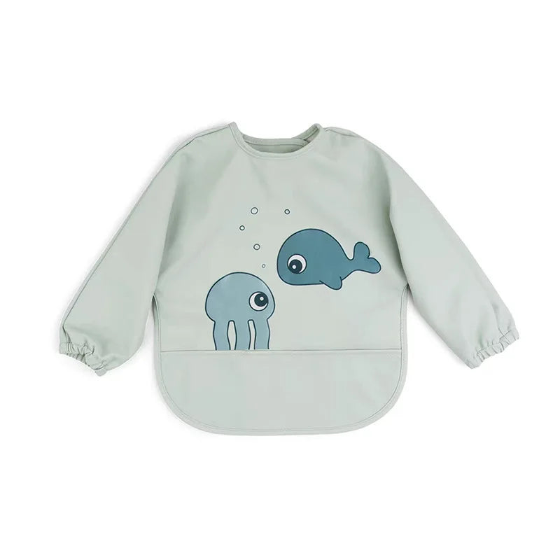 2025 New Baby Infant Eating Clothes PU Kids Smock Bib Long Sleeve Waterproof Oil-proof Food Pocket Easy To Clean