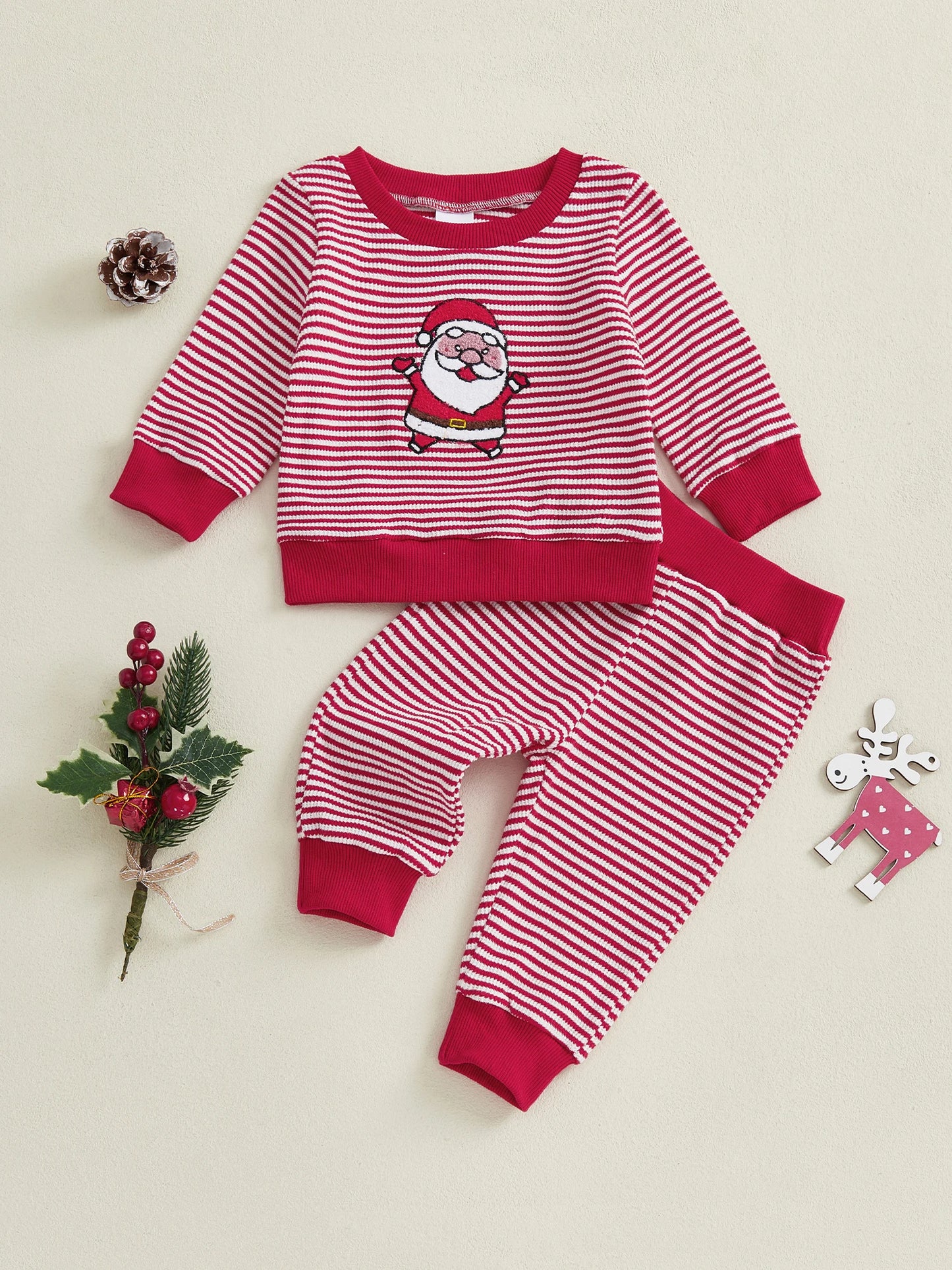 Baby Boys Christmas Outfits Santa Claus Reindeer Applique Plaid Flannel Shirt and Pants 2-Piece Clothing Set for Winter Holiday