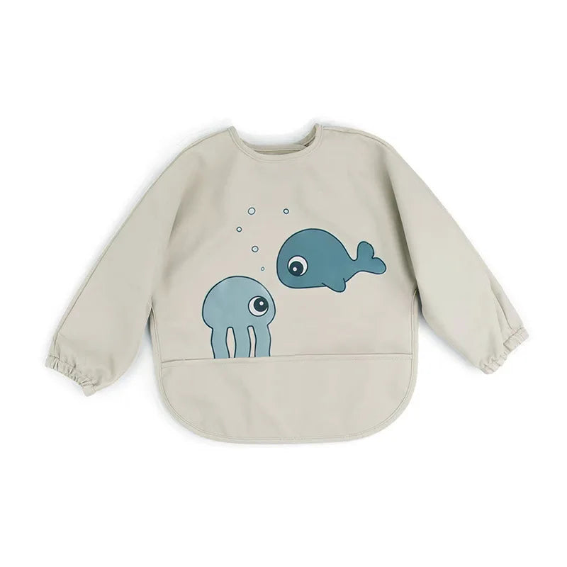 2025 New Baby Infant Eating Clothes PU Kids Smock Bib Long Sleeve Waterproof Oil-proof Food Pocket Easy To Clean