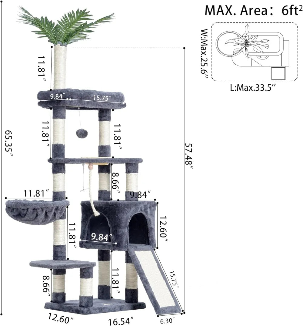 Cat Tree,Cat Tower for Indoor Cats, 65.4 inches Cat Condo with Perches, Basket,Multi-Level Plush Furniture