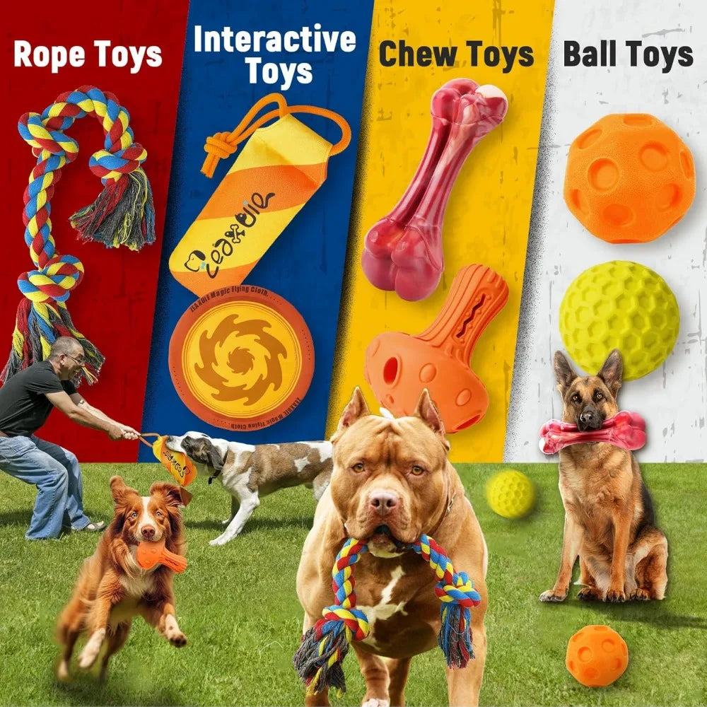 Zeaxuie 12 Pack Heavy Duty Various Dog Chew Toys Pack for Aggressive Chewers - Includes Large Rope Toys, Squeaky Toys & Indestru