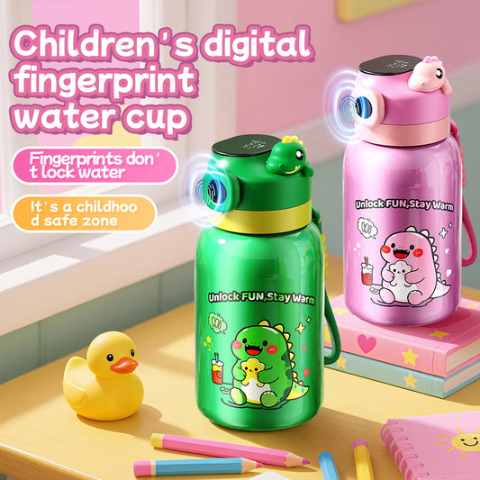 316 Stainless Steel Children's Fingerprint Embossed Insulated Water Bottle Stylish Student Portable Design Dual-Use Straw Cup