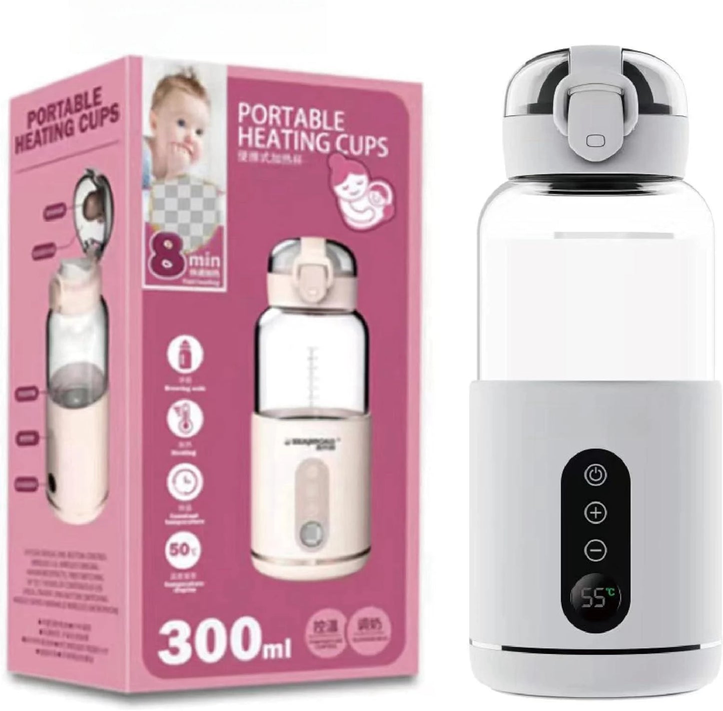 Wirless Electric Baby Bottle Heater For Milk USB Rechargeable +1/+1℃ Temperature Control & Display Portable Baby Bottle Warmer