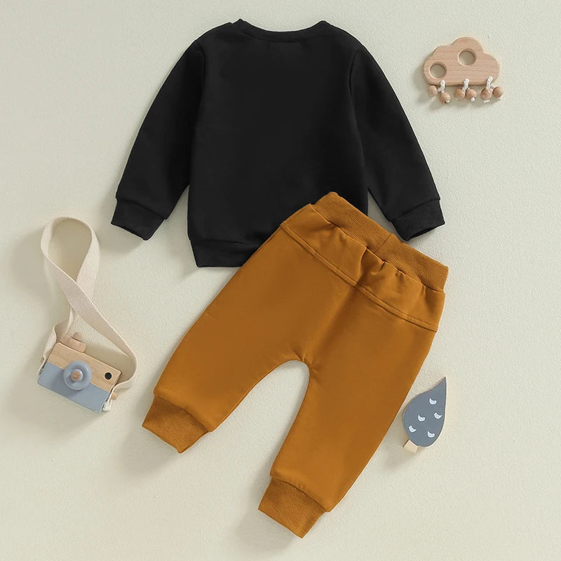 Toddler Baby Boy Fall Winter Clothes Mamas Little Boy Outfit Letter Long Sleeve Sweatshirts and Jogger Pants Set