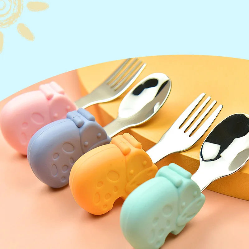 Snail Baby Tableware Set Stainless Steel Toddler Dinnerware Cutlery Cartoon Infant Food Feeding Spoon Fork Children Utensil
